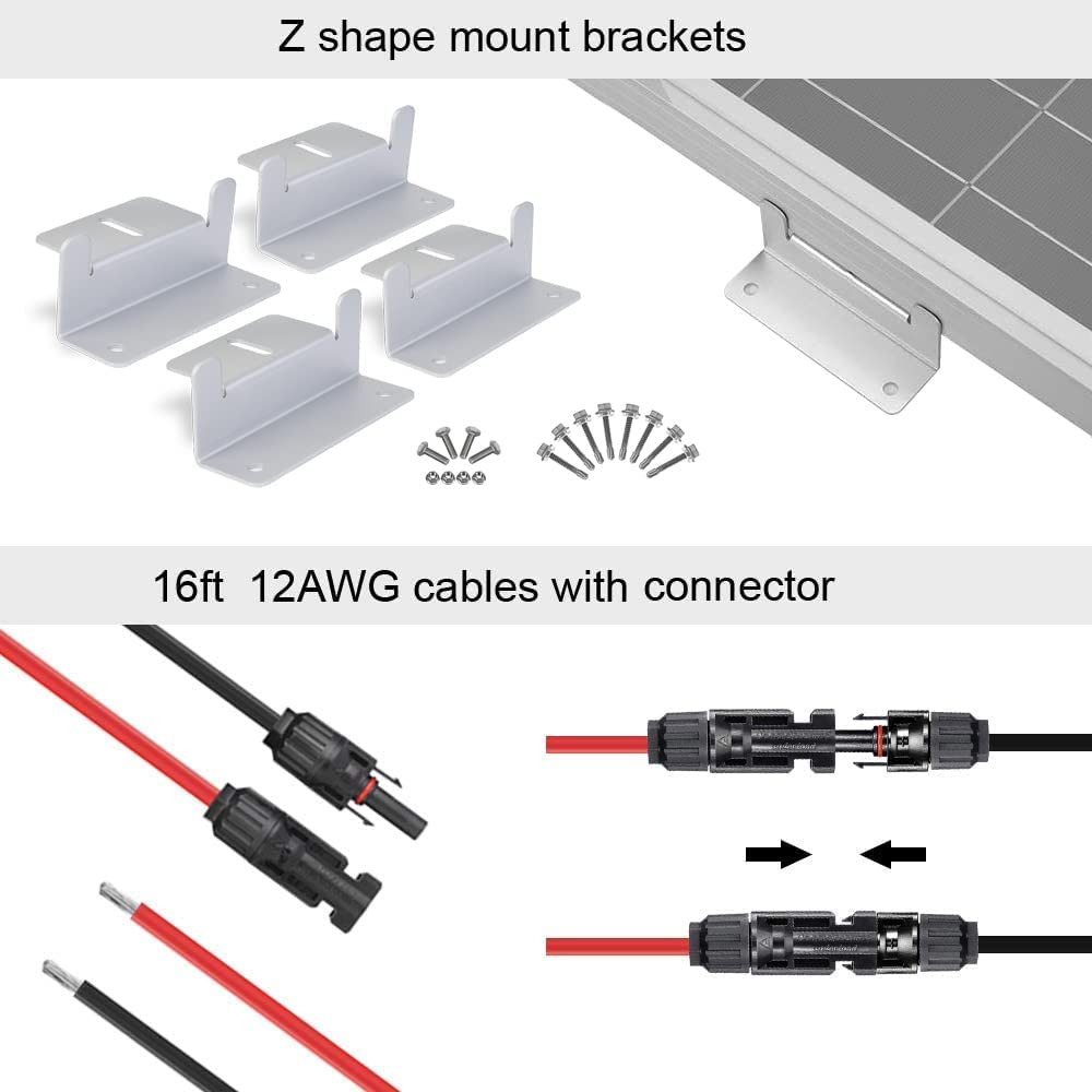 ECO-WORTHY 100 Watt 12 Volt Solar Panel Kit for RV Battery Boat Trailer Cabin Garden Shed Home: 100W Solar Panel+30A PWM Charge Controller+ Tray Cable + Z Mounting Brackets - Image 9
