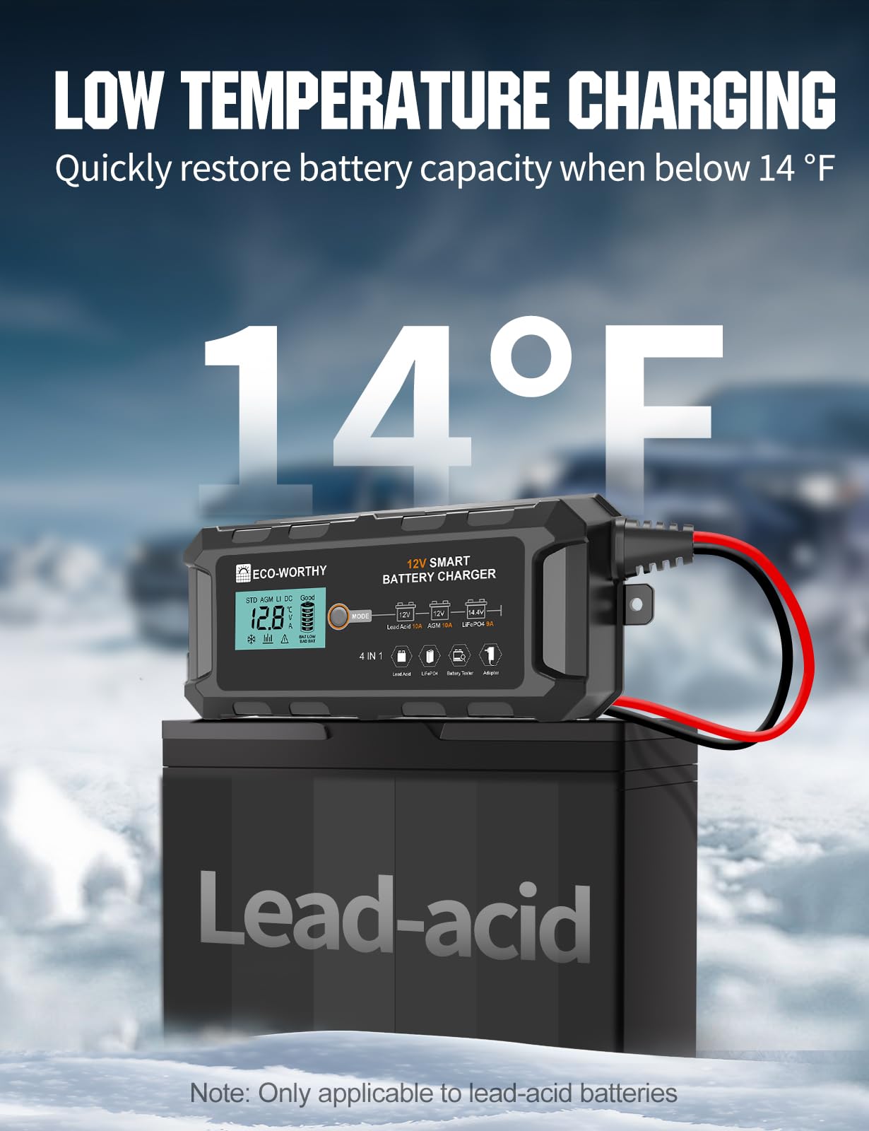 ECO-WORTHY 10A LiFePO4 Battery Charger 12V, Smart Lithium Battery Charger & Maintainer, Trickle Charger and Desulfator for Lead Acid, RV, Car, Motorcycle, Marine, Boat - Image 8