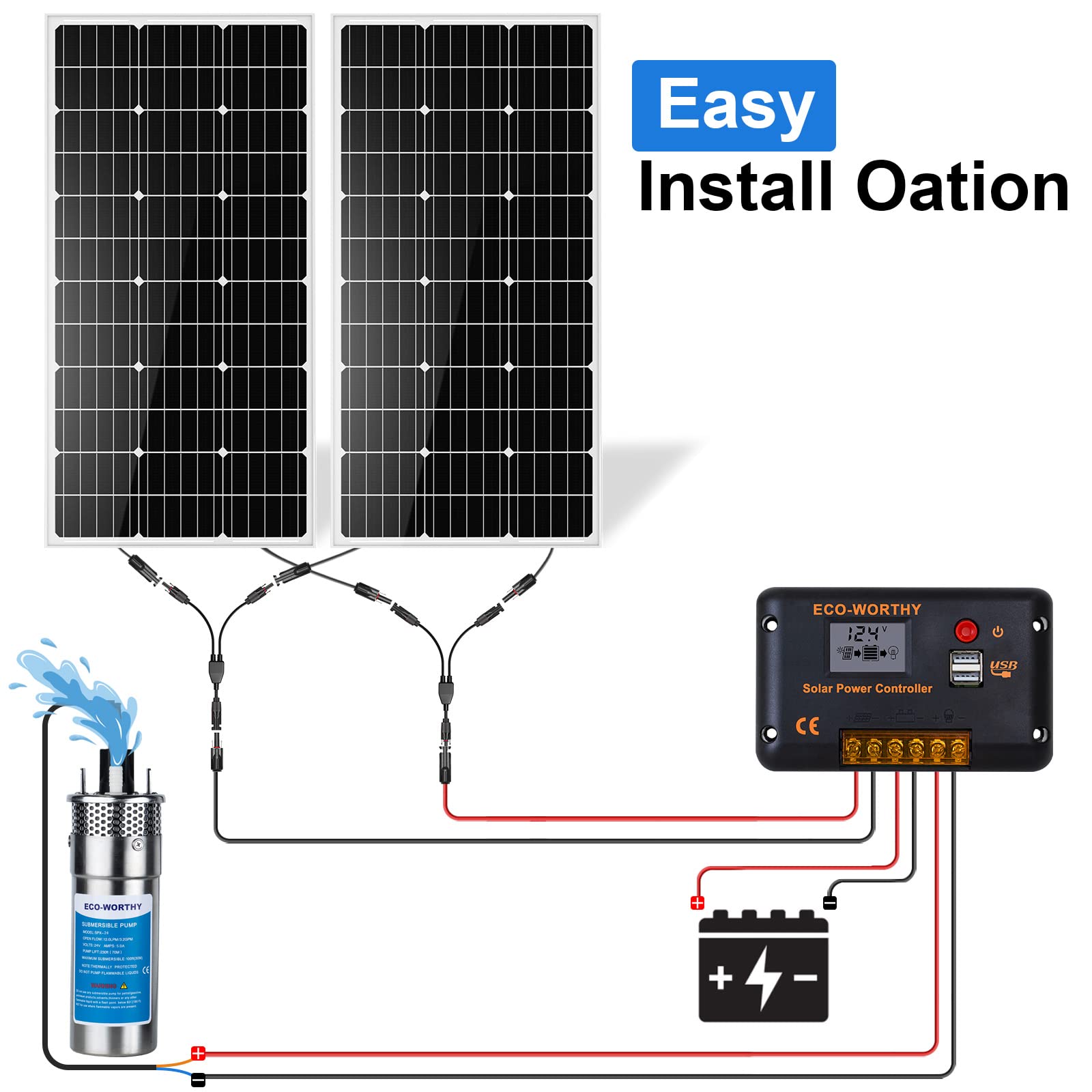 ECO-WORTHY 12V DC Solar Well Pump Kit – 200W Solar Panel Included, Submersible Water Pump, Portable Well Pump for Off-Grid Areas, Deep Wells, Irrigation, Water Tank Filling - Image 5