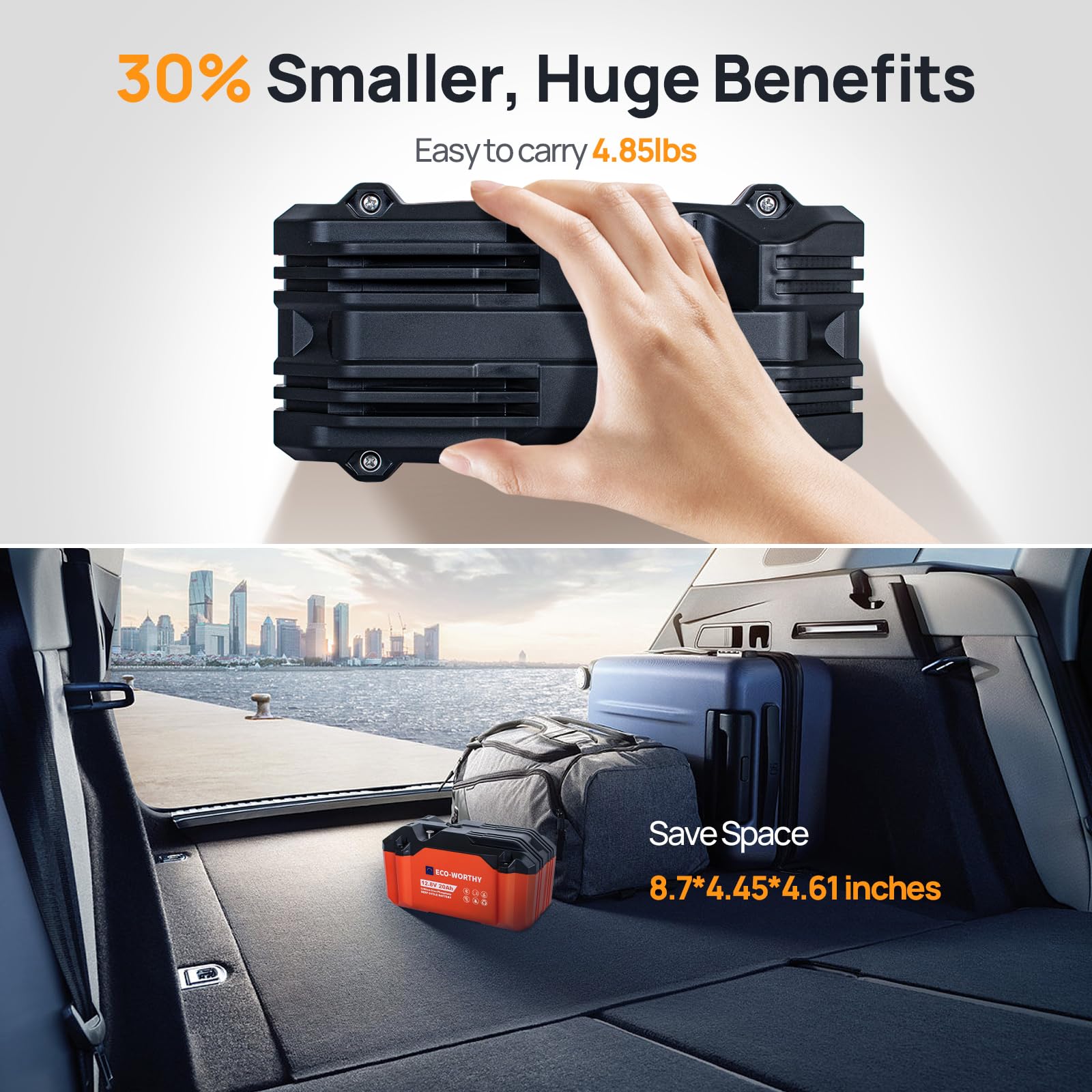 ECO-WORTHY 2 Pack Portable 12V 20AH LiFePO4 Battery, Lithium Deep Cycle Rechargeable Battery, Built-in BMS, 4000+ Cycles,Perfect for Outdoor Camping Fishing Marine Trolling Motor Fishfinder RV - Image 9