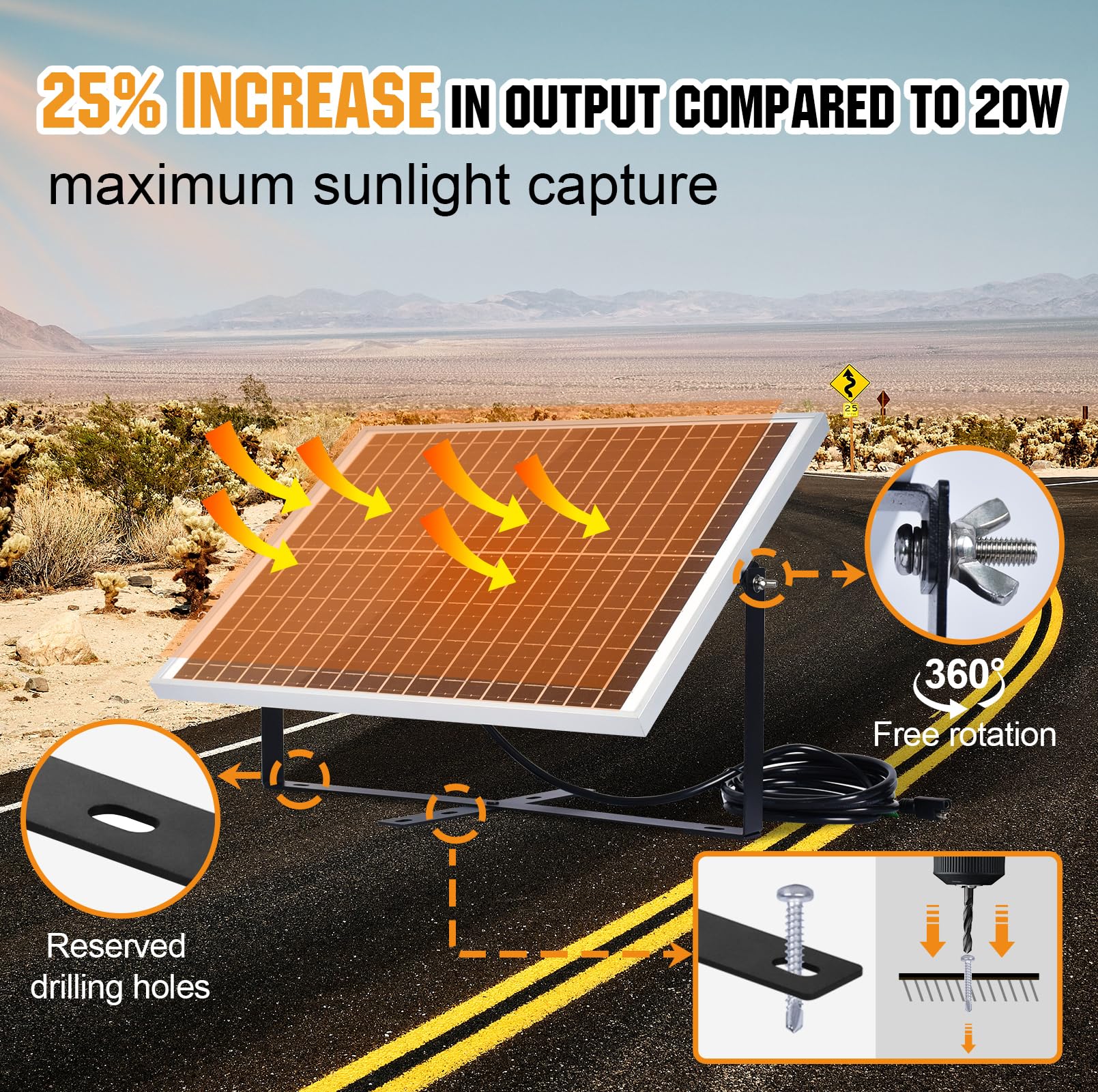 ECO-WORTHY 25W 12V Solar Battery Charger Trickle Maintainer, 25W Waterproof Solar Panel Kit + Adjustable Mount Bracket + Upgrade Controller,for 12V Batteries Cars RV Boat Motorcycle Marine - Image 4