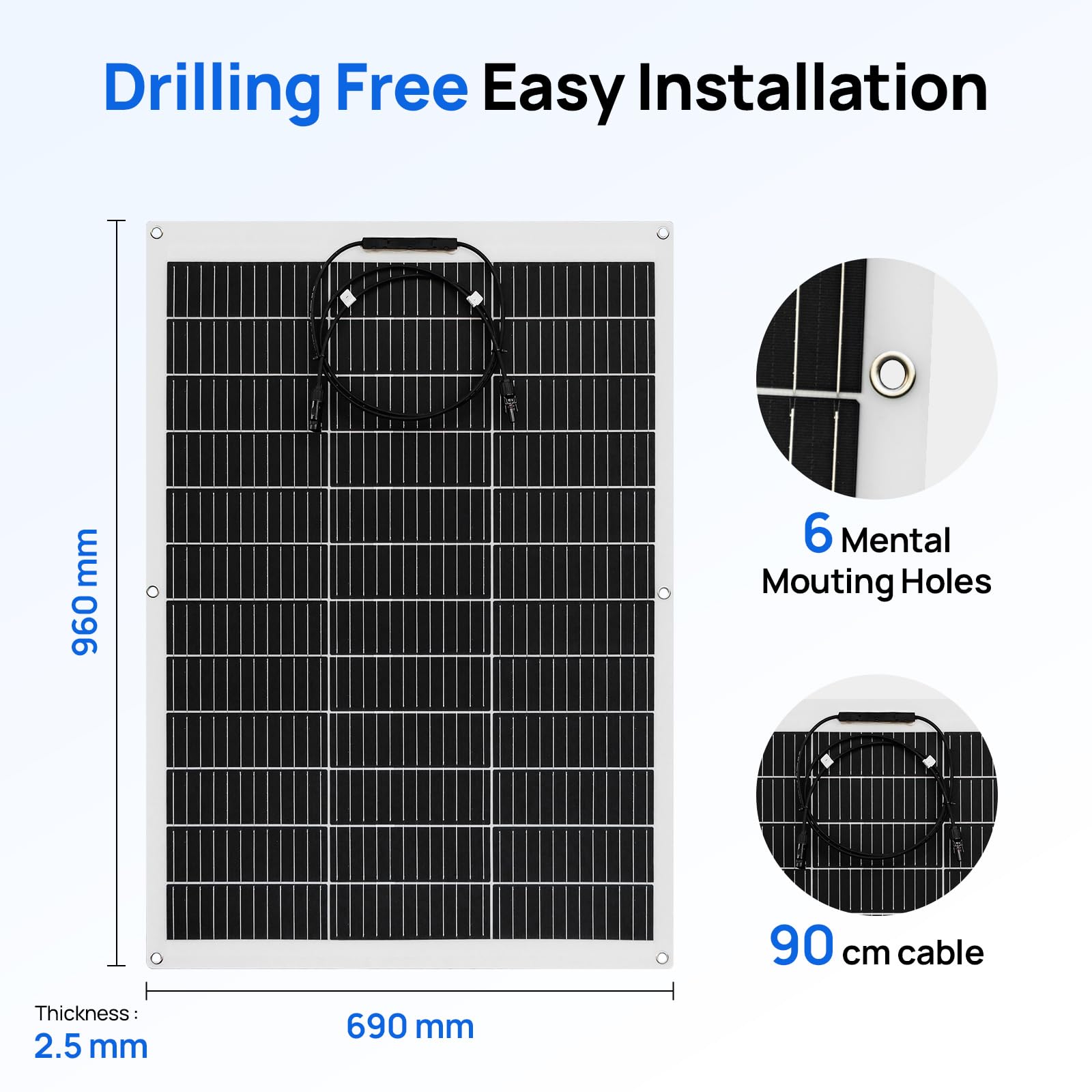 ECO-WORTHY 2pcs 130 Watt (260W) 12BB Flexible Solar Panels,23.5% High-Efficiency Waterproof Monocrystalline Lightweight Solar Panel for RV,Boats,Curved Surfaces,Roofs,Cabin - Image 6