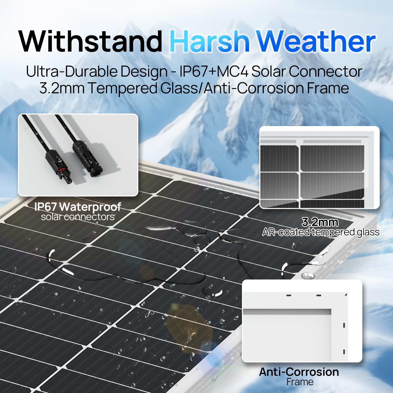 ECO-WORTHY 400W Solar Panels 4pcs 100 Watt 18V Monocrystalline Solar Panel Module for Off Grid PV Power for Home, Camping, Boat, Shed Farm, RV,12V Battery,2-Pack 2 * 100W - Image 5