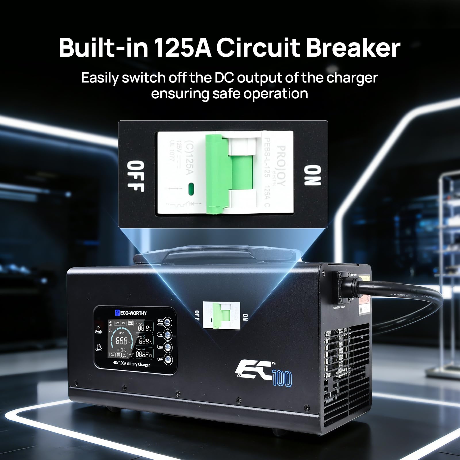 ECO-WORTHY 48V 100A Battery Charger for LiFePO4, Suitable for 120/240V Generators Fast Charging, Compatible with ECO-WORTHY 48V 100Ah Server Rack Battery, 2-100A Current Adjustable - Image 8
