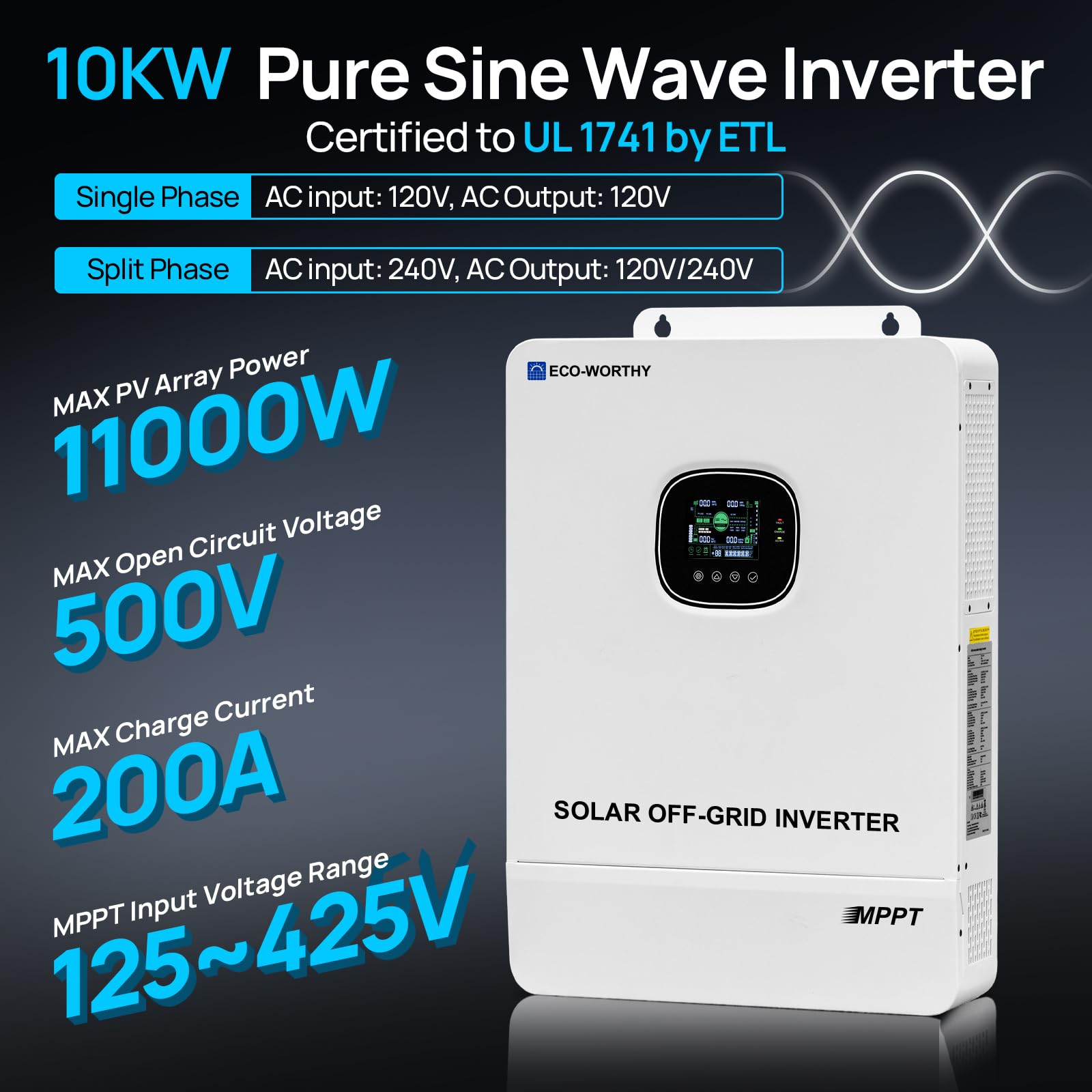 ECO-WORTHY Home Power Backup Station, 10240Wh Wall-Mount LiFePO4 Battery with Conduit Box, Bluetooth & WiFi + 10000W Solar Inverter Charger, Fast Charge, Home Backup & Solar System - Image 6