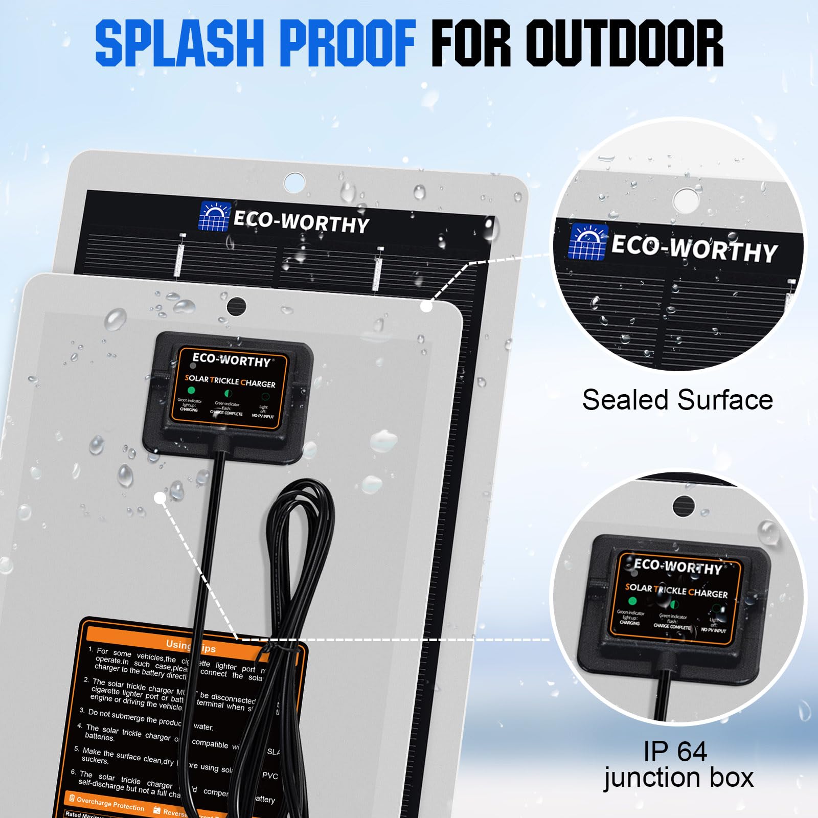 ECO-WORTHY Solar Battery Charger 12 Volt Waterproof Portable Power Solar Panel Solar Trickle Car Battery Charger Maintainer for Car Truck Boat RV Motorcycle Marine Trailer Battery,Plug and Play - Image 5