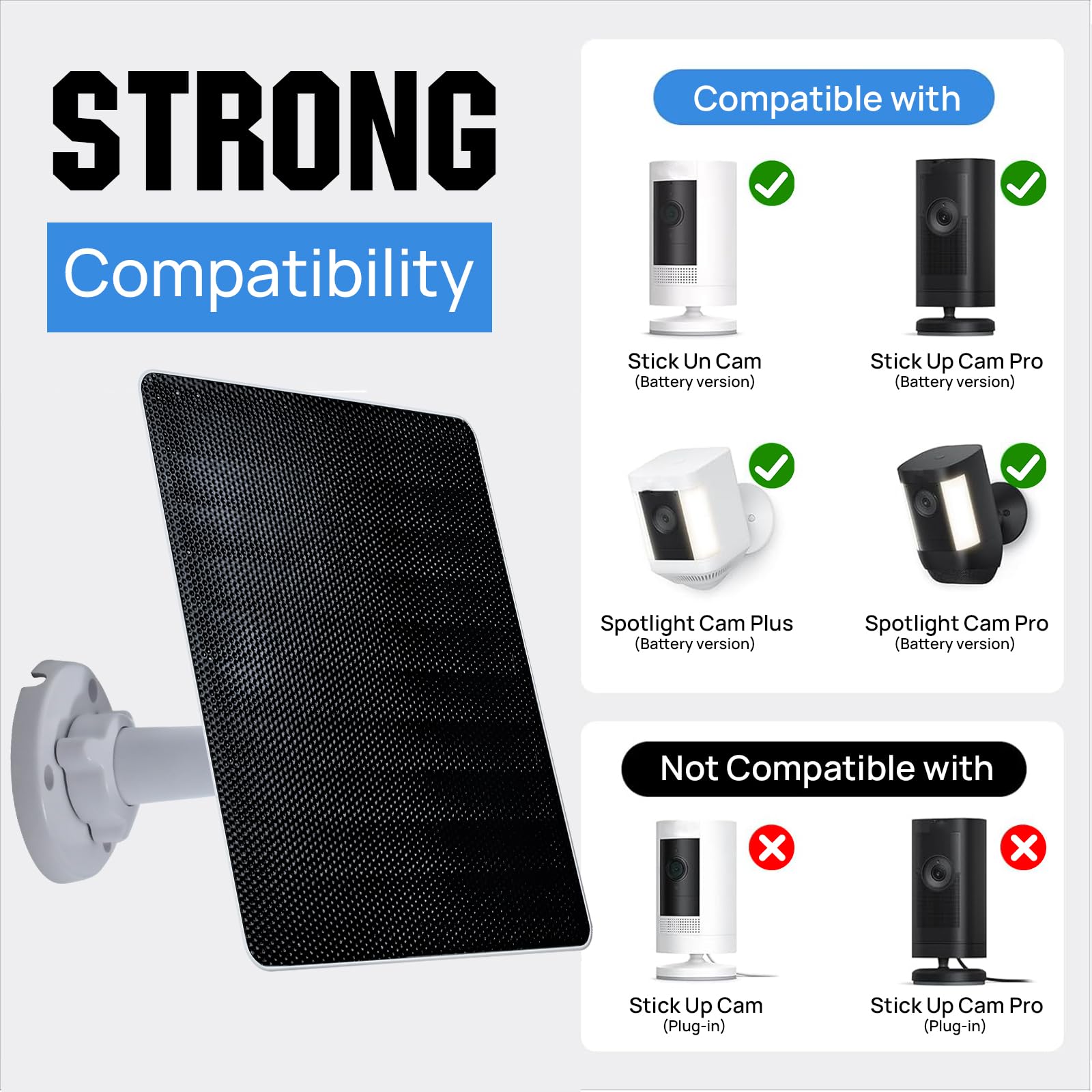 ECO-WORTHY Solar Panel for Ring Camera Outdoor Wireless, 5W Fast Charging Compatible with Rings Spotlight & All-New Stick Up Outdoor Cam with USB-C & Barrel Plug, USB C Solar Panel 5V, 9.8ft Cable(3m) - Image 3