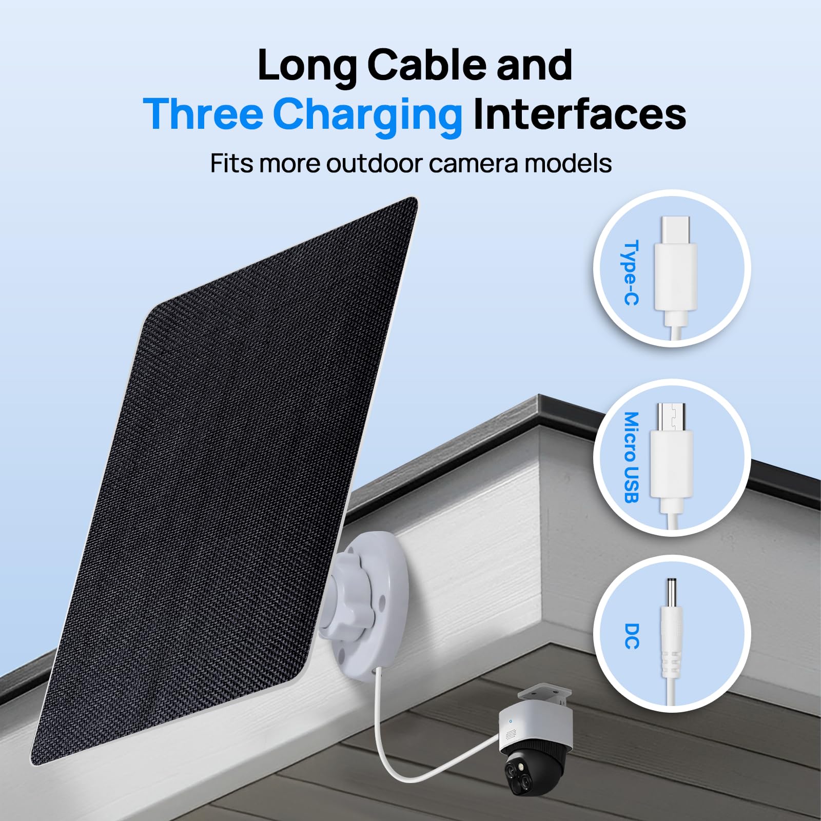ECO-WORTHY Solar Panel for Ring Camera Outdoor Wireless, 5W Fast Charging Compatible with Rings Spotlight & All-New Stick Up Outdoor Cam with USB-C & Barrel Plug, USB C Solar Panel 5V, 9.8ft Cable(3m) - Image 4