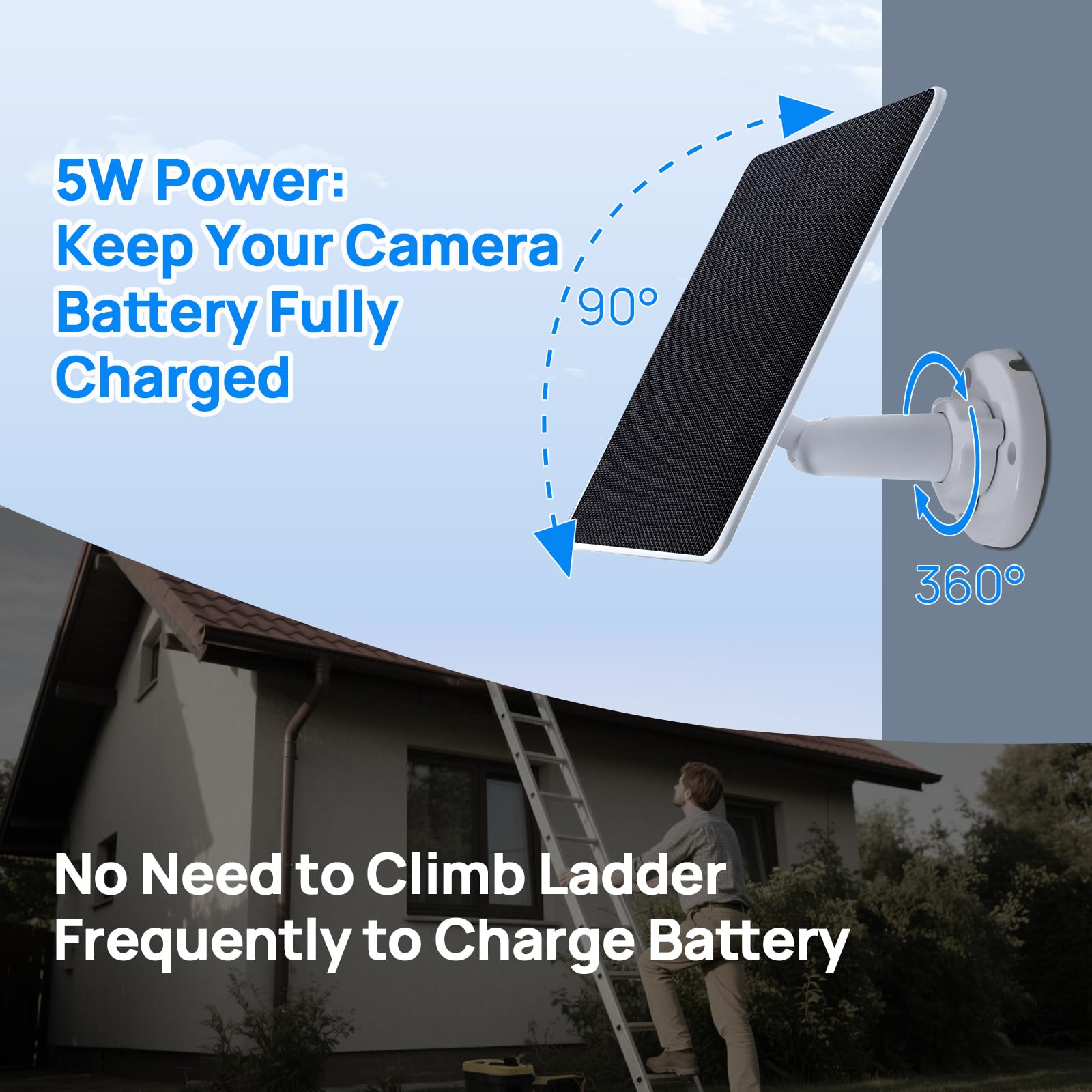 ECO-WORTHY Solar Panel for Ring Camera Outdoor Wireless, 5W Fast Charging Compatible with Rings Spotlight & All-New Stick Up Outdoor Cam with USB-C & Barrel Plug, USB C Solar Panel 5V, 9.8ft Cable(3m) - Image 5