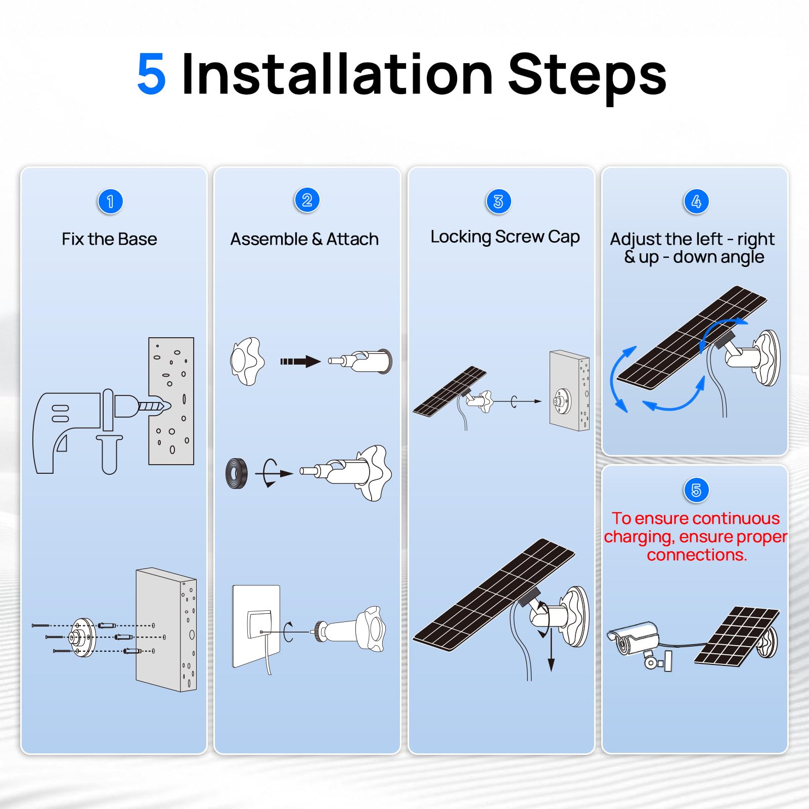 ECO-WORTHY Solar Panel for Ring Camera Outdoor Wireless, 5W Fast Charging Compatible with Rings Spotlight & All-New Stick Up Outdoor Cam with USB-C & Barrel Plug, USB C Solar Panel 5V, 9.8ft Cable(3m) - Image 9