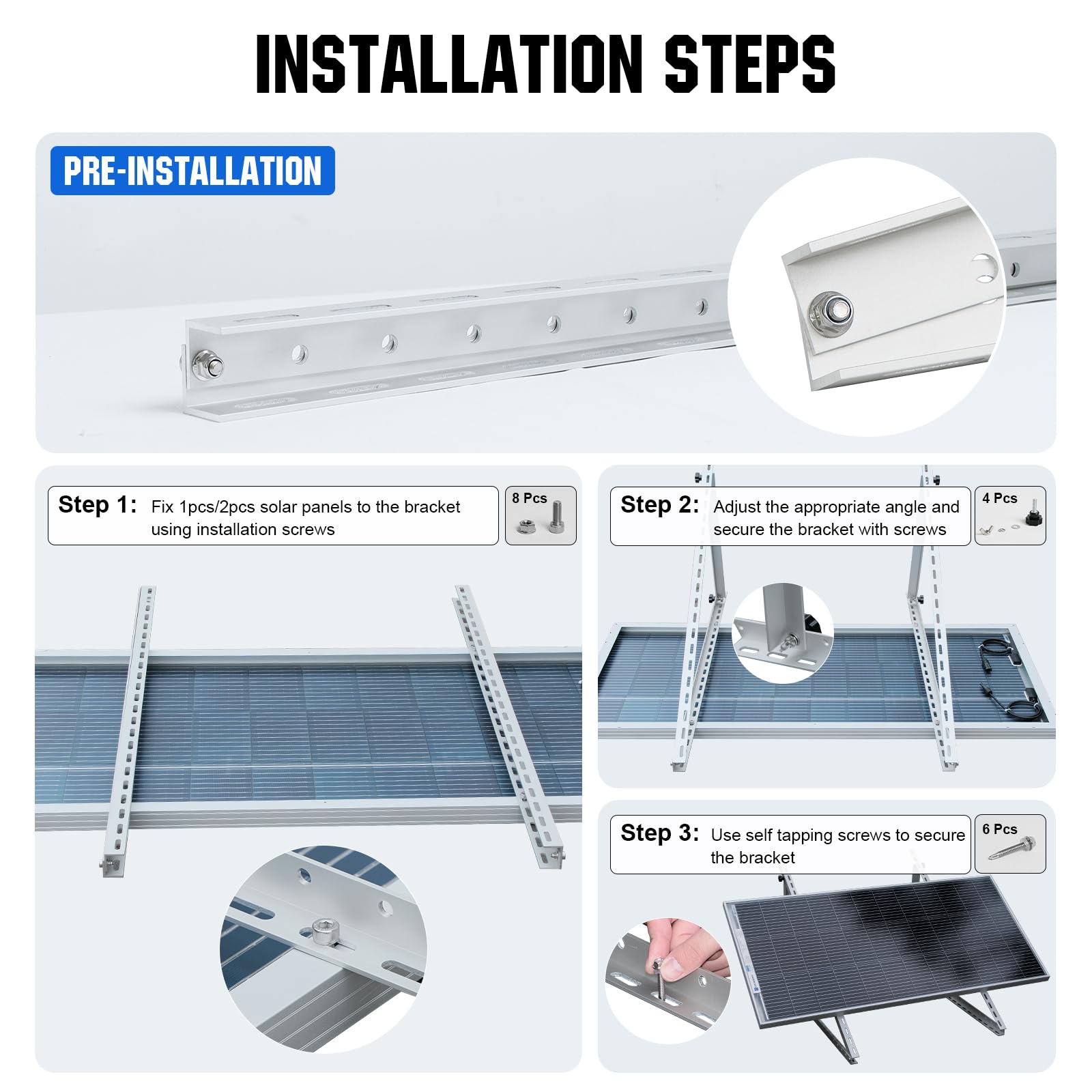 ECO-WORTHY Upgraded 45in Solar Panel Mount Brackets, with Foldable Tilt Legs, Suitable for 2pcs 100W/1pcs 200W 300W 400W Solar Panels,Adjustable Mounting Brackets Kits for RV, Roof, Boat, and Off-Grid - Image 3